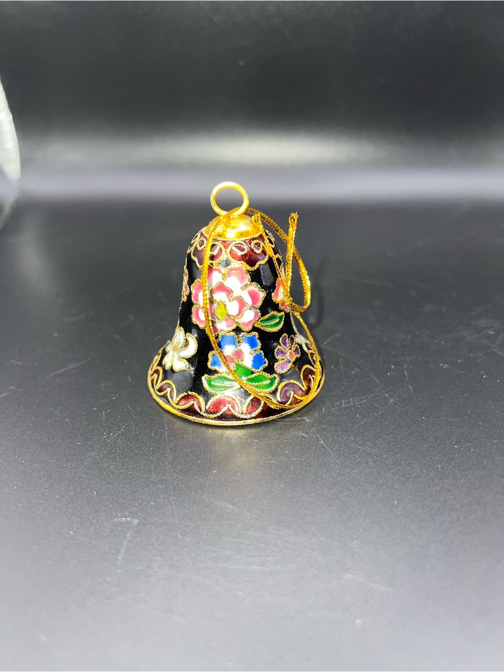 Cloisonné Floral Bell Pendant - Black and Multicolor